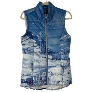 DOLCEZZA Women's WINTER LANDSCAPE Blue Puffer Vest NWT
